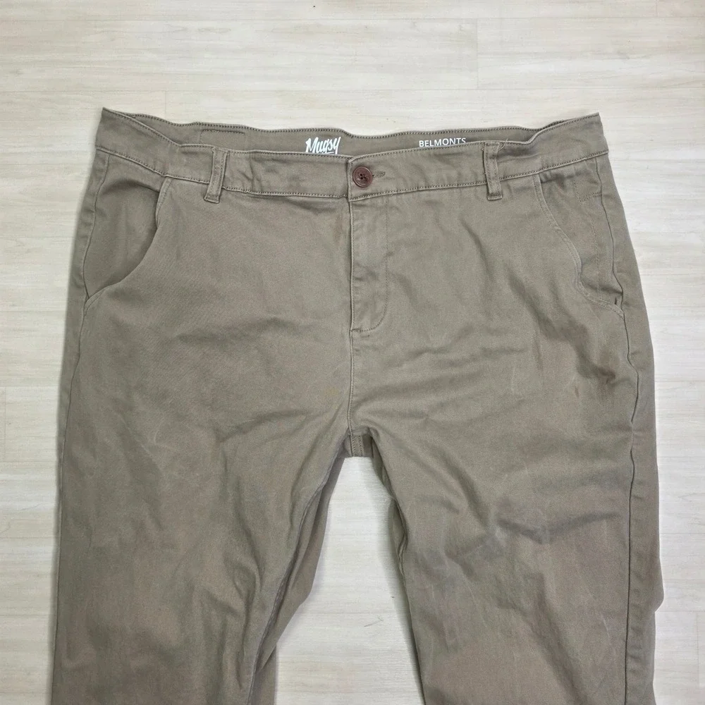 Mugsy Belmonts Mens Khaki Chino Stretch Pants 42x34 K3PNBG Tan Slim Straight